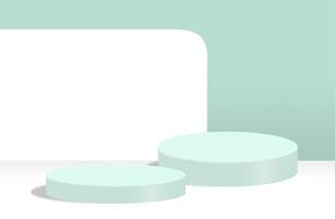 Two round platforms for product presentation on abstract white and light blue background photo