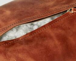 Copper-coloured genuine leather seat cushion with holofiber filling photo