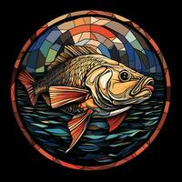 A Fishing in a Stained Glass Window Illustration Design photo