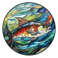 A Fishing in a Stained Glass Window Illustration Design photo