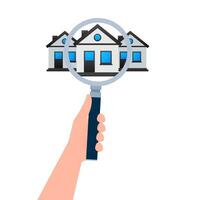 Real estate search. Search house icon. Magnifying glass vector