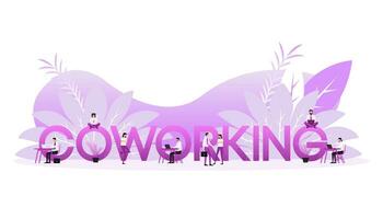 Coworking word and small working people. Vector illustration design.