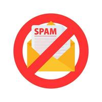 Email spamming attack. Email box hacking, spam warning. Vector stock illustration.