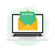 Letter with text accepted on laptop screen. Email with accepted header. Confirmation email message. vector