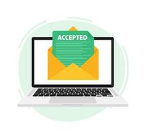 Letter with text accepted on laptop screen. Email with accepted header. Confirmation email message. vector