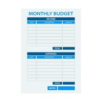 Monthly budget planner. Income and expense tracker. Account fixed and other expenses. vector