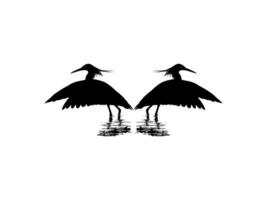 Pair of The Black Heron Bird, Egretta Ardesiaca, also known as the Black Egret Silhouette for Art Illustration, Logo, Pictogram, Website, or Graphic Design Element. Vector Illustration