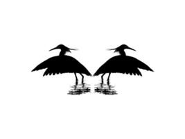 Pair of The Black Heron Bird, Egretta Ardesiaca, also known as the Black Egret Silhouette for Art Illustration, Logo, Pictogram, Website, or Graphic Design Element. Vector Illustration