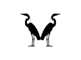 Pair of The Black Heron Bird, Egretta Ardesiaca, also known as the Black Egret Silhouette for Art Illustration, Logo, Pictogram, Website, or Graphic Design Element. Vector Illustration