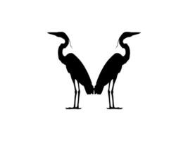 Pair of The Black Heron Bird, Egretta Ardesiaca, also known as the Black Egret Silhouette for Art Illustration, Logo, Pictogram, Website, or Graphic Design Element. Vector Illustration