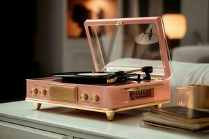 elegante rosado vinilo grabar jugador. generar ai foto