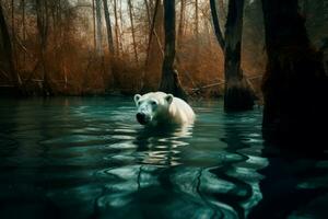 polar oso lago nadar. generar ai foto