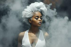 afro niña gris cabello. generar ai foto