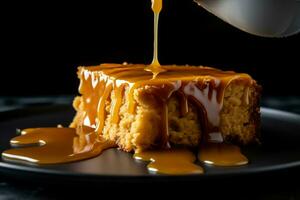 Gooey cake drizzled with melted caramel. Generate ai photo