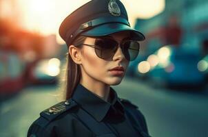 sexy mujer policía uniforme. generar ai foto