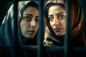 Brave Iranian Muslim women in prison. Generate ai photo