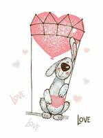 A Valentine's Day card. Cute bunny is flying in a balloon. Vector. vector