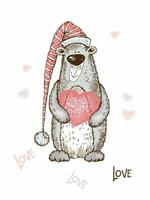 un San Valentín día tarjeta. un linda oso con un grande corazón. vector. vector
