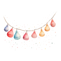 Christmas lights on Isolated Background - Minimalist Watercolor Illustration.Created with Generative AI technology. png