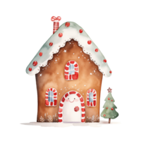Gingerbread house Isolated Background - Minimalist Watercolor Illustration.Created with Generative AI technology. png