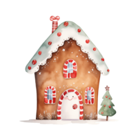 Lebkuchen Haus isoliert Hintergrund - - minimalistisch Aquarell Illustration.erstellt mit generativ ai Technologie. png