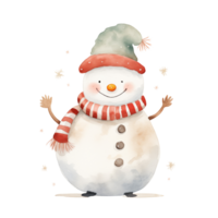 Snowman on  isolated Background - Minimalist Watercolor Illustration.Created with Generative AI technology. png