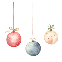 Christmas Ornaments on Isolated Background - Minimalist Watercolor Illustration.Created with Generative AI technology. png