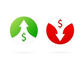 Up and down arrows. Red and Green icons. Illustration isolated on white background. Vector illustration with profit marks.