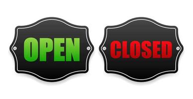 Open and Closed business banner on door on white background. Vector illustration.