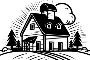 Farmhouse - Black and White Isolated Icon - Vector illustration