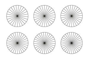 Collection segmented charts isolated on a white background. Many number of sectors divide the circle on equal parts. Set of pie graphs. Outline thin graphics. Vector illustration.