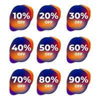 SET SALE TAG BADGE TEMPLATE GRADIENT COLOR DESIGN. OFFER WITH DIFFERENT DISCOUNT FROM 10, 20, 30, 40, 50, 60, 70, 80, 90 PERCENT OFF.MODERN DESIGN VECTOR FOR YOUR BUSINESS