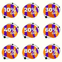 SET SALE TAG BADGE TEMPLATE FLAT COLOR DESIGN. OFFER WITH DIFFERENT DISCOUNT FROM 10, 20, 30, 40, 50, 60, 70, 80, 90 PERCENT OFF.MODERN DESIGN VECTOR FOR YOUR BUSINESS