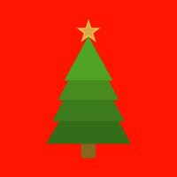 Christmas tree flat icon on red background. vector