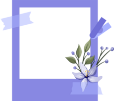 blauw foto kader met bloemen minimalistische stijl png