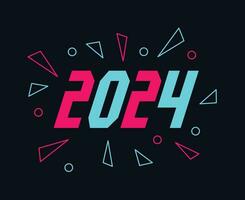 2024 nuevo año fiesta resumen neón cian y rosado gráfico diseño vector logo símbolo ilustración