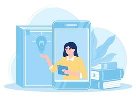 online courses and tutorials via mobile concept flat illustration vector