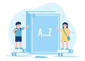 kids with abc books concept flat illustration vector