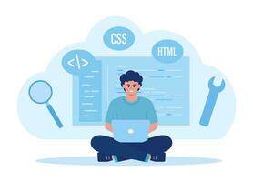 HTML CSS programming data analysis concept flat illustration vector