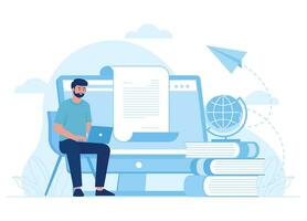 man working on documents on website concept flat illustration vector