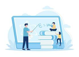 learn online with a math teacher via video call concept flat illustration vector