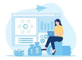 businesswoman analyzes stock growth rate concept flat illustration vector