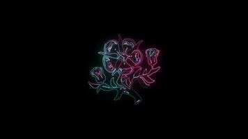 bloemen met een gloeiend neon effect geanimeerd abstract beweging Aan zwart achtergrond video