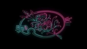 bloemen met een gloeiend neon effect geanimeerd abstract beweging Aan zwart achtergrond video