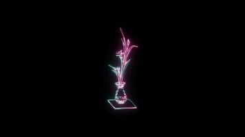 blommor med en lysande neon effekt animerad abstrakt rörelse på svart bakgrund video