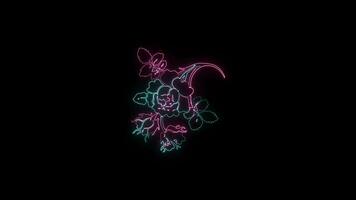 bloemen met een gloeiend neon effect geanimeerd abstract beweging Aan zwart achtergrond video