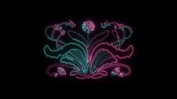 bloemen met een gloeiend neon effect geanimeerd abstract beweging Aan zwart achtergrond video