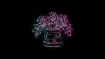 bloemen met een gloeiend neon effect geanimeerd abstract beweging Aan zwart achtergrond video