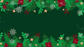 Christmas Tree Branches Green Background. Holiday Frame Fir branches New year card or banner decorative borders with green lights. New year and Christmas background. Christmas tree branch. video