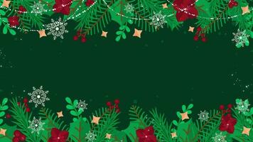 Christmas Tree Branches Green Background. Holiday Frame Fir branches New year card or banner decorative borders with green lights. New year and Christmas background. Christmas tree branch. video